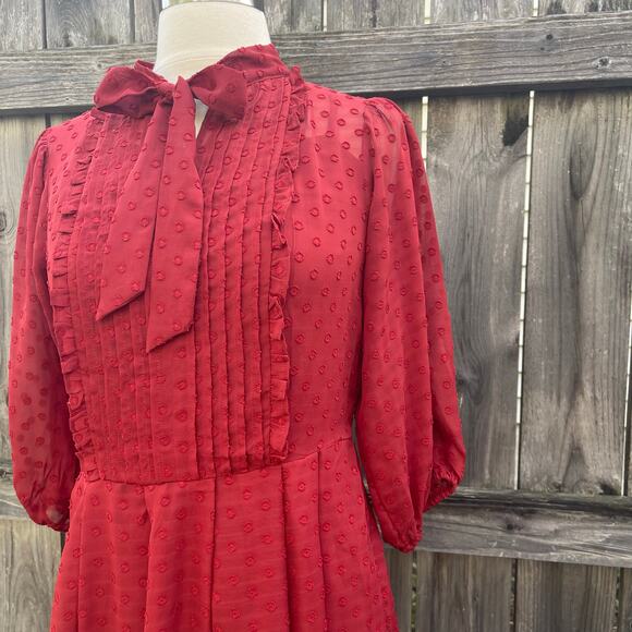 A New Day • Swiss Dot A Line Tie Neck Dress - Picture 2 of 6